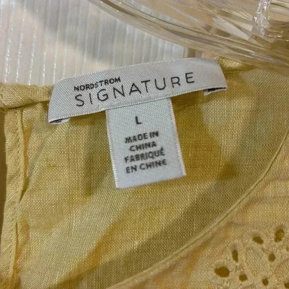 Nordstrom Signature Linen Top Yellow Eyelet Embroidered Top Blouse Large - Picture 8 of 8